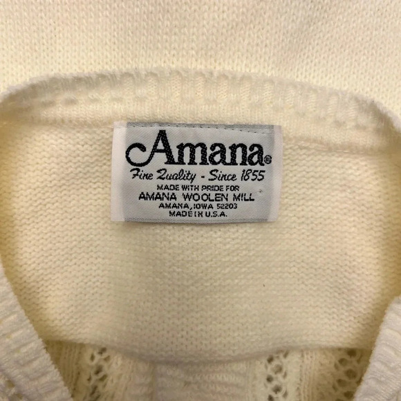 Vintage 90s Amana Open Knit Button Front Cream Ivory Cardigan Retro Twee Mod - Picture 5 of 8